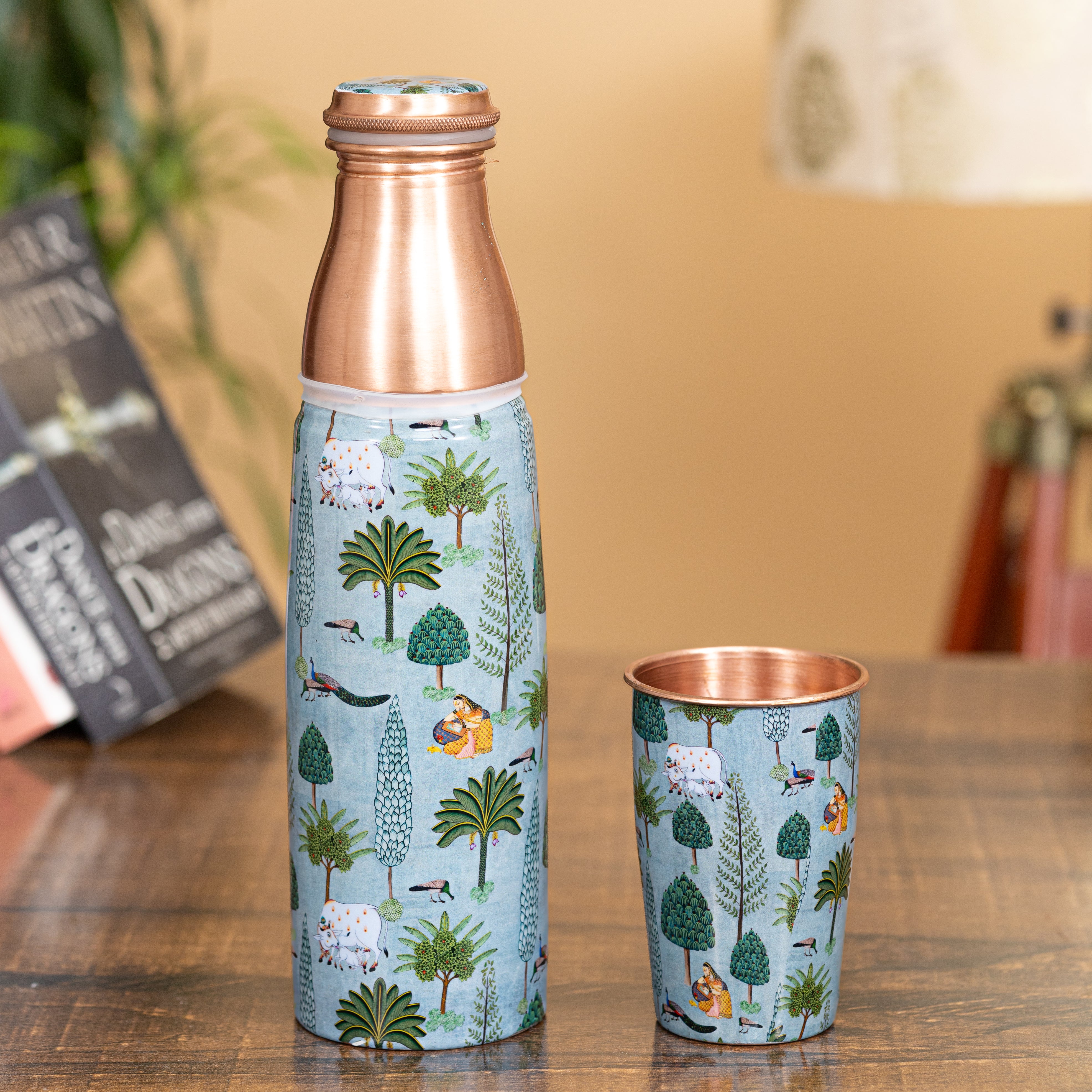 Pichwai Copper Bottle with Glass